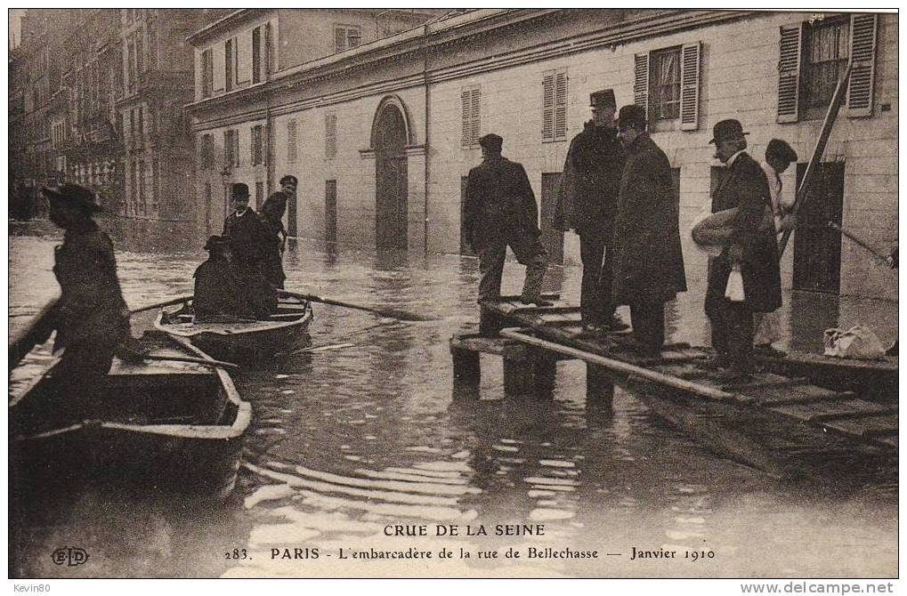 CRUE DE LA SEINE PARIS L'embarcadére De La Rue De Bellechasse Janvier 1910 Cpa Animée - Overstromingen