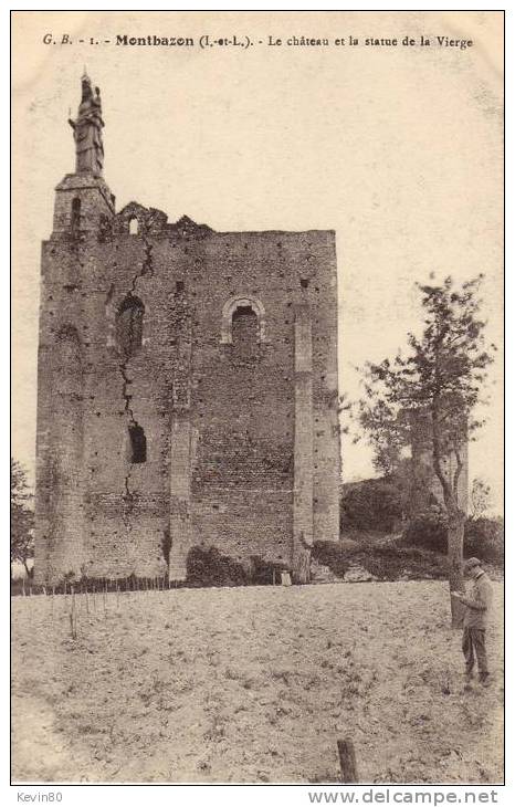 37 MONTBAZON Le Château Et La Statue De La Vierge Cpa Animée - Montbazon