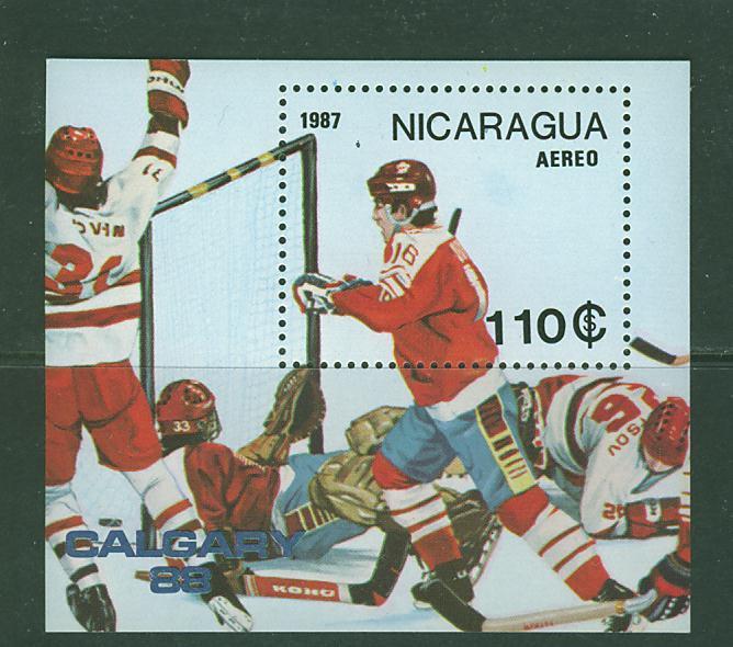 T0032 Hockey Sur Glace Bloc 181A Nicaragua 1987 Neuf ** Jeux Olympiques De Calgary - Hockey (su Ghiaccio)