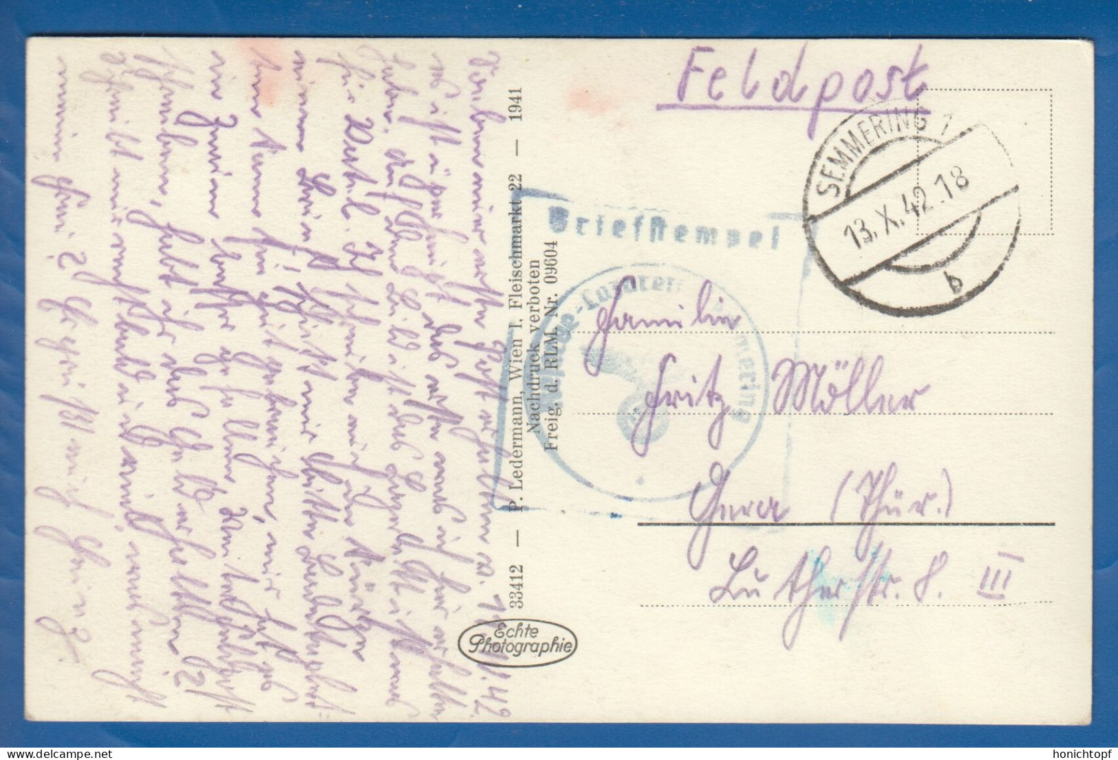 Österreich; Semmering; Südbahnhotel; 1942 Feldpost - Semmering