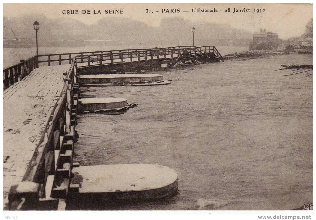CRUE DE LA SEINE PARIS L'Estacade 28 Janvier 1910 - Inondations