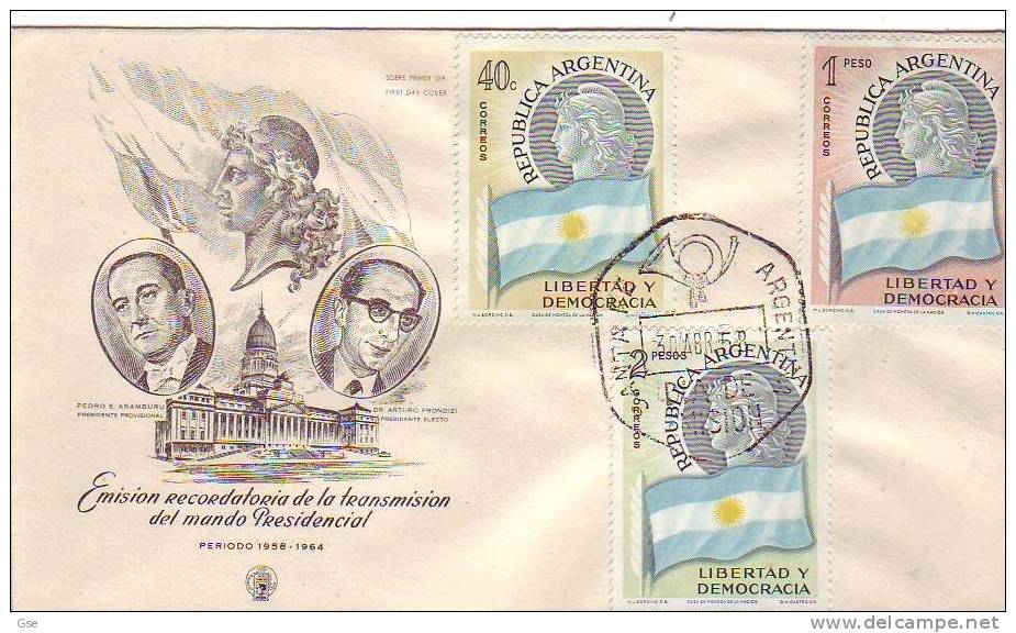 ARGENTINA 1958 - Yvert 587/9 FDC -  Annullo Speciale Illustrato - Frondizi - FDC