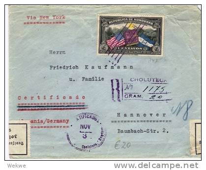 Ho001  /  HONDURAS - Brief,,USA-Verfassung (Buch/Flagge) Eschr. Choluteca. Deutschland - Honduras