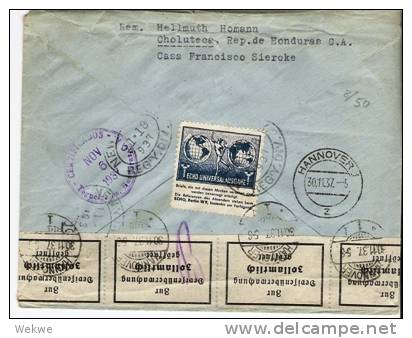 Ho001  /  HONDURAS - Brief,,USA-Verfassung (Buch/Flagge) Eschr. Choluteca. Deutschland - Honduras