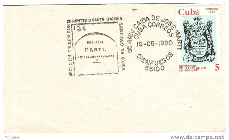 Tarjeta  Conmemorativa CIENFUEGOS (Cuba) 1990. Muerte Jose Marti - Covers & Documents