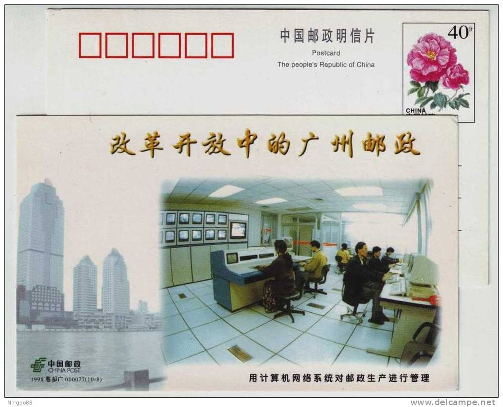 Post Production Management,Computer Network,China 1998 Guangzhou Post Advertising Pre-stamped Card - Informatique