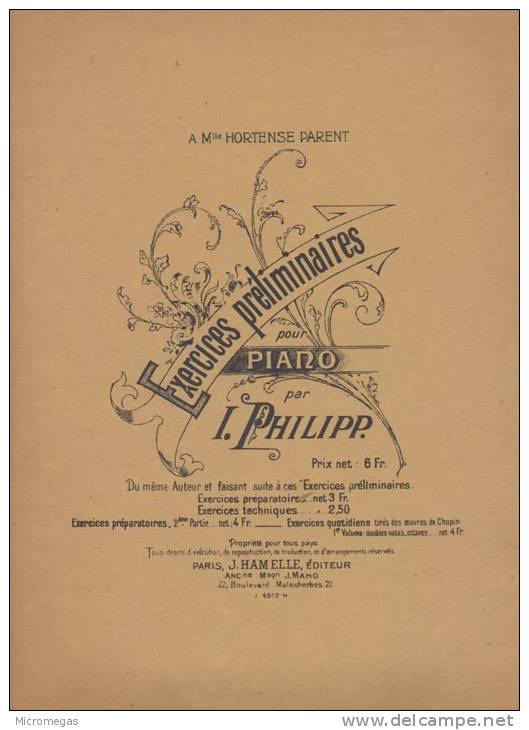 I. Philipp : Exercices Préliminaires Pour Le Piano - Keyboard Instruments
