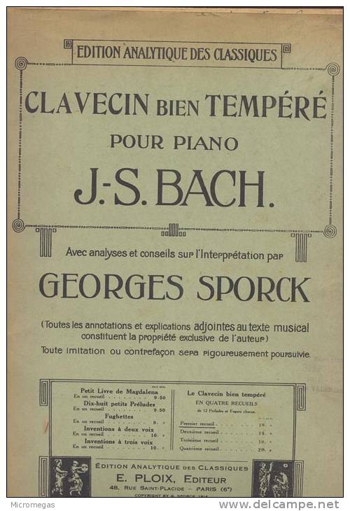 Bach : Le Clavecin Bien Tempéré (pour Piano), Premier Livre - Tasteninstrumente