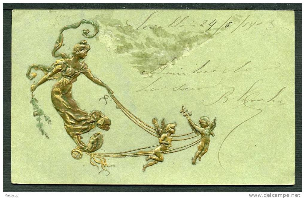 ART NOUVEAU - CARTE GAUFRÉE En Bronze De 1903 - Autres & Non Classés