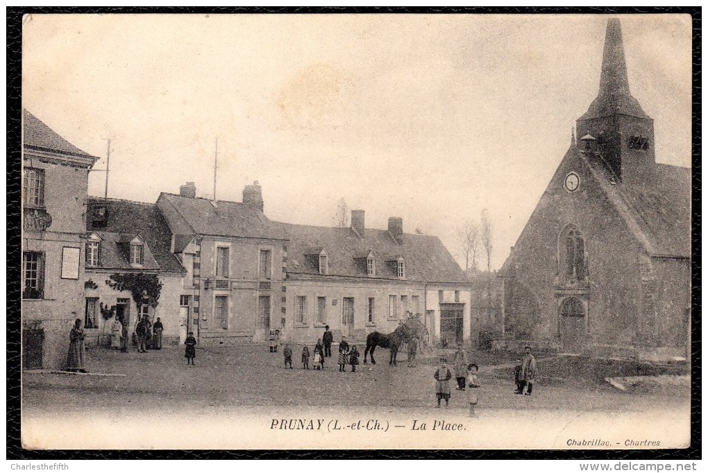 1908 !! SUPERBE " PRUNAY (L-et-Ch) - LA PLACE -édit. Chabrillac - Chartres !! Publ. Guerin Boutron - Cheval -enfants !!! - Other & Unclassified
