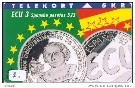 Denmark ECU ESPANA (2) SPAIN PIECES ET MONNAIES MONNAIE COINS MONEY PRIVE 11.000 EX - Denmark