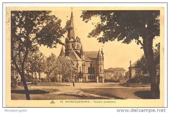 57 ) FL ) SARREGUEMINES, TEMPLE PROTESTANT, CAP N° 43, Bistre Léger Ed Ch Meyer - Sarreguemines