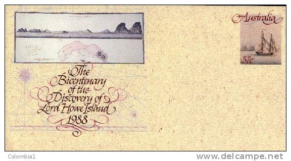 AUSTRALIE Entier Postal 37c Bicentenaire Discovery Of Lord Hawe Island - Entiers Postaux