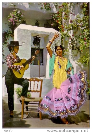 Carte Postale Brodée Espagne - Danse Guitare / Spain Postcard - 05 - Bestickt