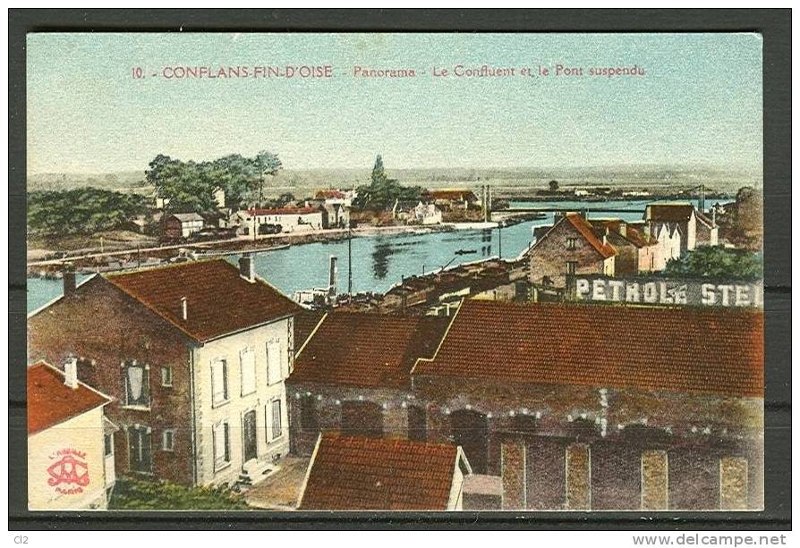 CONFLANS-FIN-D'OISE - Panorama - Le Confluent Et Le Pont Suspendu (carte Non écrite) - Conflans Saint Honorine