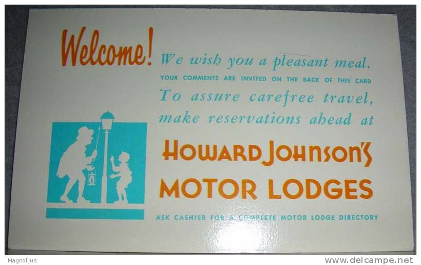 United States,Restaurant,Howard Johnson´s,"Motor Lodges",Advertising,With Coupon,postcard - Rutas Americanas