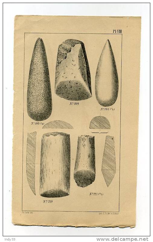 - ARCHEOLOGIE DU HAUT-RHIN . LITHO DU XIXe S. PL. VIII - Andere & Zonder Classificatie