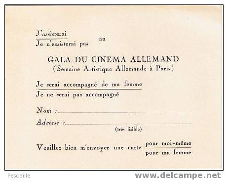 Invitation Au Gala Du Cinéma Allemand Années 30/40 - Pubblicitari