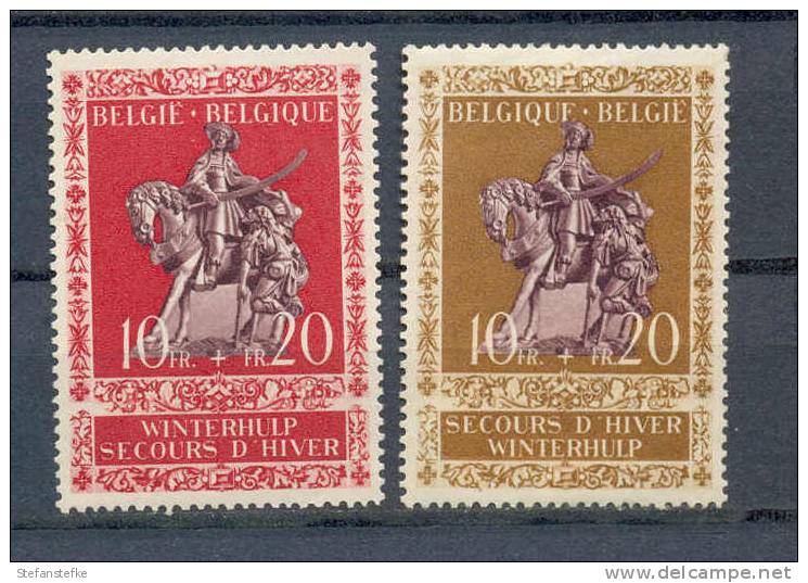 Belgie Ocb Nr : 613  - 614  * Groot Scharnier , Papier Nog Klevend Op 1 Zegel  (zie Scan) - Neufs