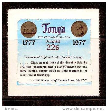 Tonga 1977 22s Airmail Odd Shaped, Die Cut Cook,s Voyage, Medal Ship MNH # 2298 - Tonga (1970-...)