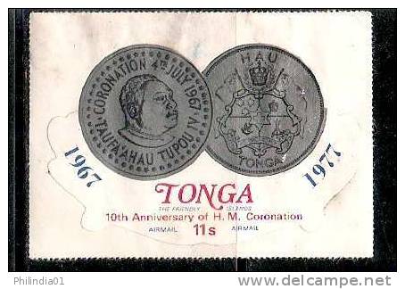 Tonga 1977 11s Odd Shaped, Die Cut Coronation, King, Coin, Coat Of Arms MNH # 1809 - Tonga (1970-...)