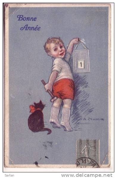 Illustration De ZANDRINO , Enfant Et Chat Noir - Zandrino