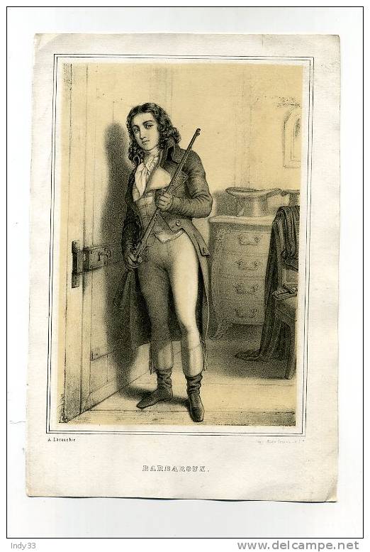 -  PORTRAIT DE BARBAROUX . LITHO DU XIXe S. EN COULEURS - Lithografieën