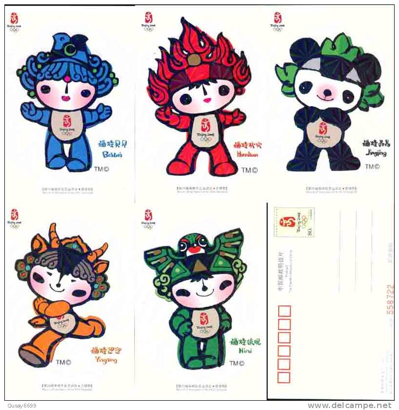 2008 Beijing Olympic Games Emblem And Mascot, 6 Pre-stamped Postcards, Postal Stationery - Estate 2008: Pechino