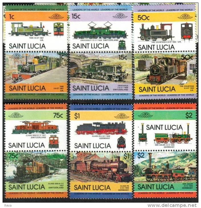 ST LUCIA  TRAIN TRAINS  TRANSPORT  SET OF 12  SE-TENANT 1984 OR 85 MINT SG ? SPECIAL PRICE !!READ DESCRIPTION !! - St.Lucia (1979-...)