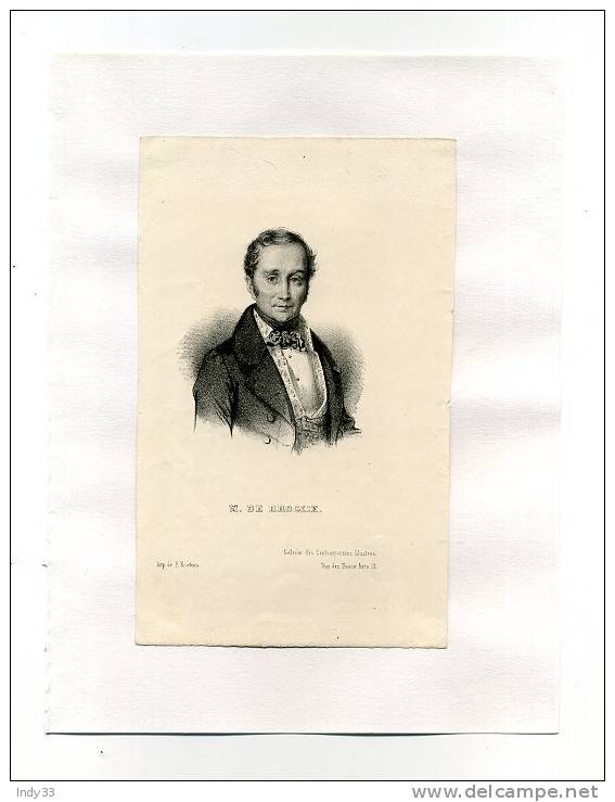 - PORTRAIT DE M. DE BROGLIE . LITHO DU XIXe S. COLLEE SUR PAPIER BLANC - Lithographies