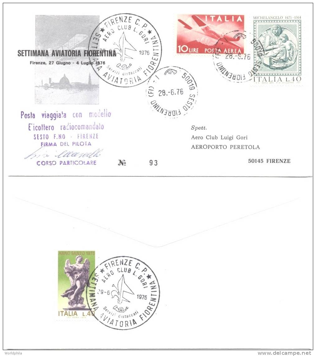 Helicopter "Fiorentina" Flight, Italy Signed And Numbered Cacheted Cover 1976 - Hélicoptères