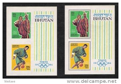 Bhu Mi.Nr. 38-39/ BHUTAN -  Olympiade 1964, Blöcke 1C, 1B,  ** (Bogenschütze/Fussball) - Bhutan