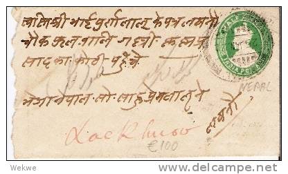 Nep007/  NEPAL - Brit. Indien-Ganzsache, Georg V, 1922, Vorläufer, Lucknow, Katmandu - Népal