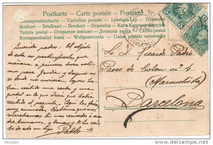 6615. Postal VILLANUEVA Del GRAO (Valencia) 1906 - Storia Postale