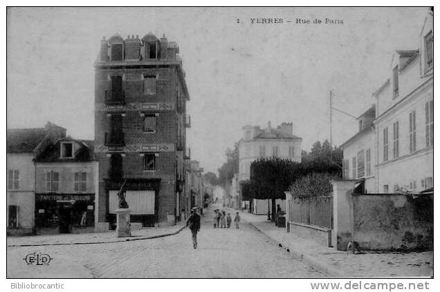 D91 - YERRES - VUE ANIMEE DE LA RUE DE PARIS + Pub Verso Chocolat Louis - Yerres