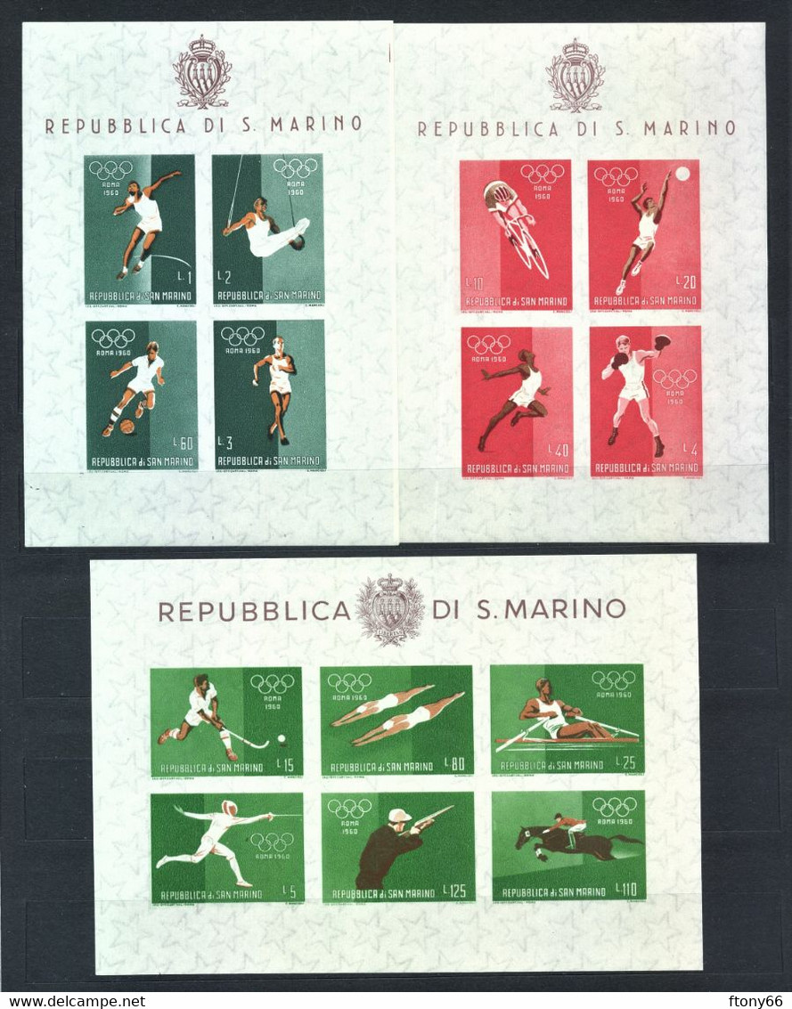 1960 San Marino 3 Foglietti "Olimpiadi Di Roma" Nuovi Gomma Integra MNH** - Blocs-feuillets