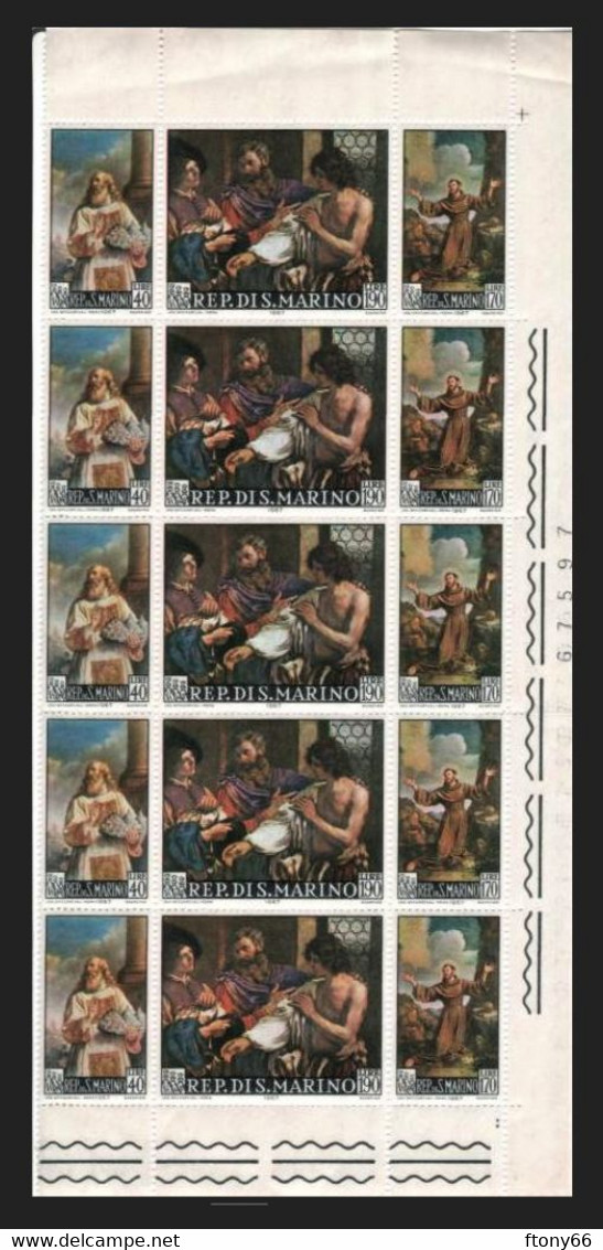 1967 San Marino Mezzo Foglio (5 Trittici) "Dipinti Del Guercino" Nuovi MNH** - Blocks & Sheetlets