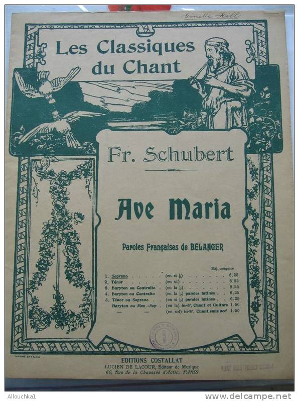 MUSIIQUE & PARTITION CLASSIQUE DU CHANT  FR. SHUBERT   8 PAGES " AVE MARIA"  EDITION COSTALLAT L. DE LACOUR FRANCE - Instruments à Clavier