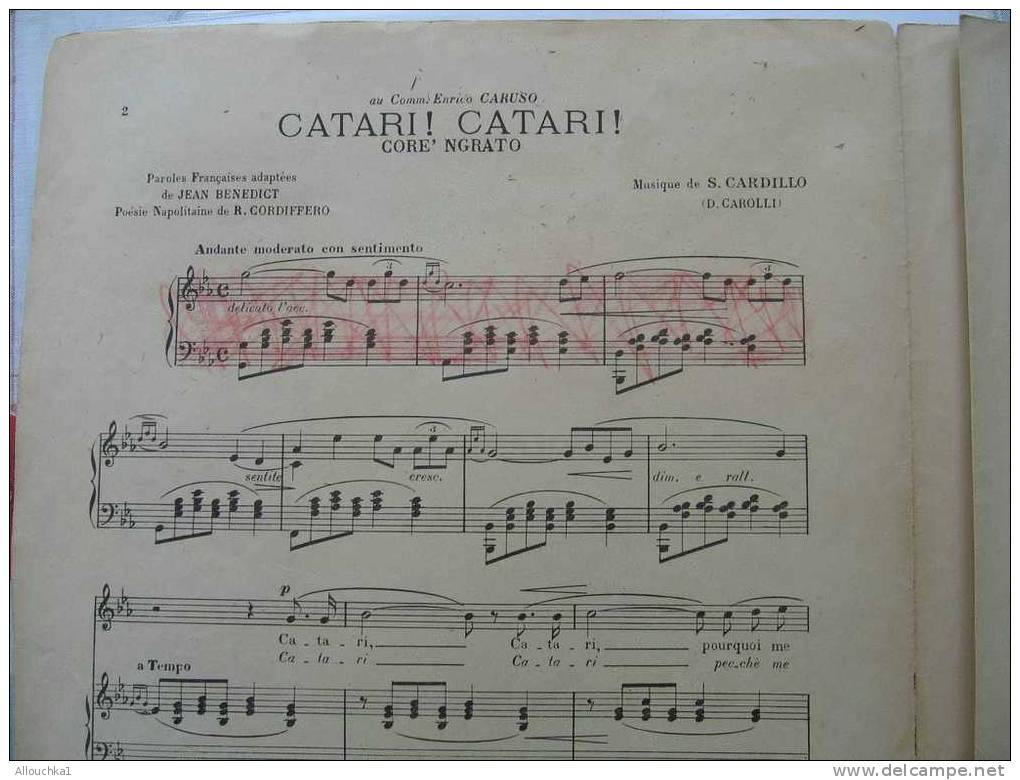 MUSIIQUE & PARTITION CLASSIQUE CAFARI CAFARI CORE' INGRATO CHANSON NAPOLITAINE J. BENEDICT S CAUDILLO  EDIT RICORDI 1913 - Chant Soliste