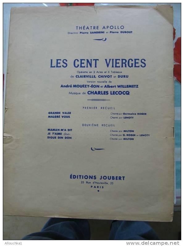 MUSIIQUE & PARTITION CLASSIQUE  CH. GOUNOD  MUSIQUE POESIE OPERETTE 2 ACTES 6 TAB " LES CENT VIERGES " EDITIONS JOUBERT - Musicals