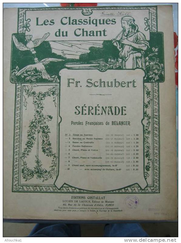 MUSIIQUE & PARTITION CLASSIQUE  DU CHANT MUSIQUE POESIE FR. SHUBERT  "SERENADE  "  EDITIONS COSTALAT - Vocals