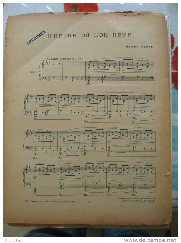 MUSIQUE & PARTITION CLASSIQUE  POESIE MORCEAU DE SALON POUR PIANO  A.P. WYMAN  " VAGUES ARGENTINE  "  EDITIONS PHILIPO - Instruments à Clavier