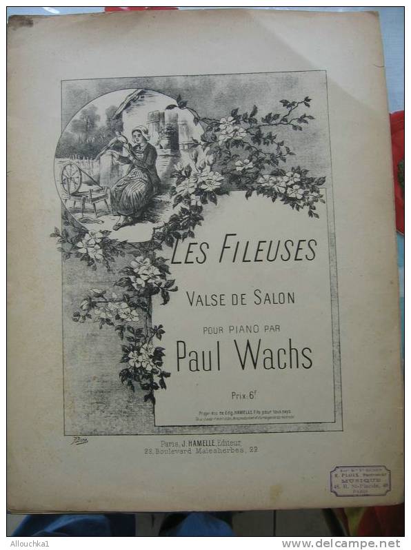 MUSIQUE & PARTITION CLASSIQUE  POESIE VALSE DE SALON POUR PIANO PAUL WACHS " LES FILEUSES  "  EDITIONS HAMELLE - Instruments à Clavier