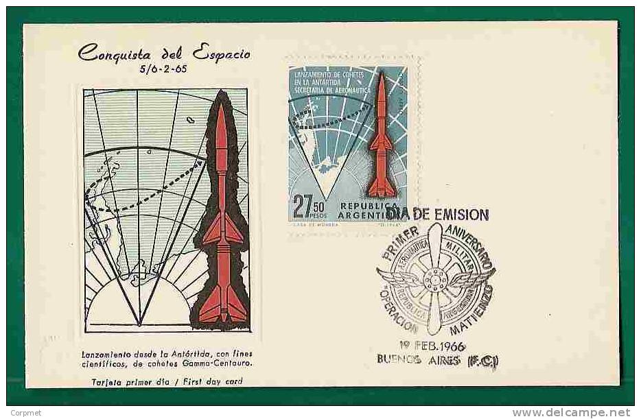 SPACE - LAUNCHING ROCKET GAMMA-CENTAURO From ANTARTICA - 1965 FIRST DAY CACHETED CARD - Amérique Du Sud