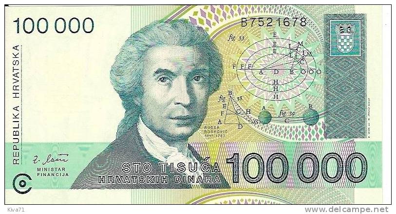 100 000 Dinara   "CROATIE"  1993     UNC    Ble39. - Kroatien