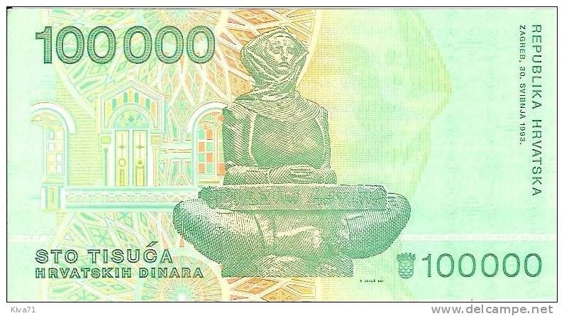 100 000 Dinara   "CROATIE"  1993     UNC    Ble39. - Kroatien