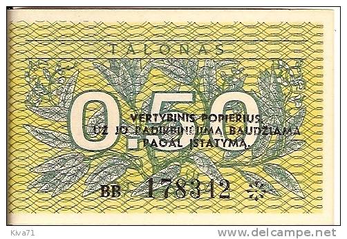 0,50 Talonas    "LITUANIE "     1991   UNC      Bc 66 - Lituania