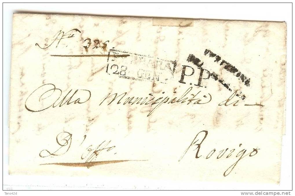 LIT 4B - ITALIE - MARQUE POSTALE "FERRARA 28 GEN" / "PP" / "PER VERONA ????" TAXE "14"A LA PLUME AU VERSO - 1. ...-1850 Prefilatelia