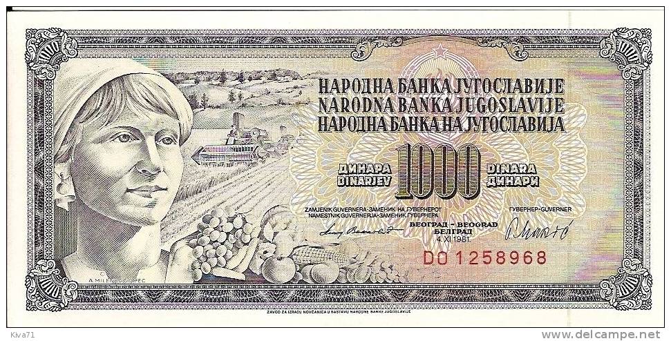 1000 Dinara   "YOUGOSLAVIE"  4  Novembre 1981    UNC   Bc152 - Yougoslavie