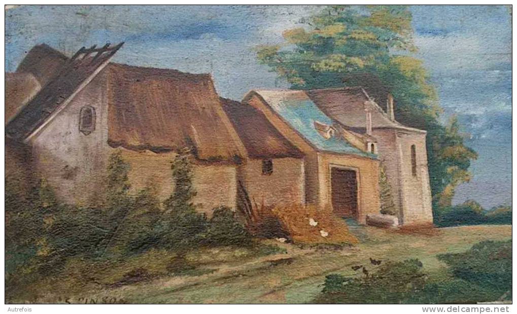 FERME AVEC SA COUR  -  HUILE SUR BOIS  -  XIXéme  -  SIGNEE S PINSON - Oils